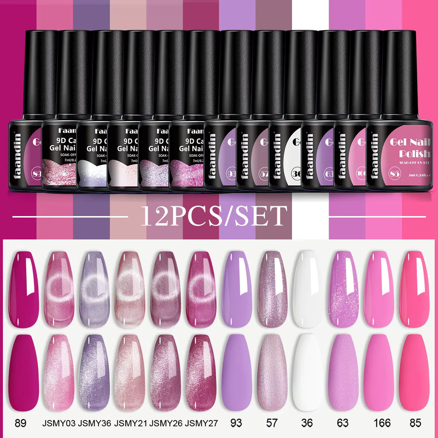 Faandin Katzenaugen-Gel-Nagellack, weißes Mondlicht, 12er-Set - Bild 3