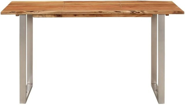 vidaXL Esstisch aus Akazienholz und Stahl in Silber und Braun, B/T/H: 140 x 70 x 76 cm