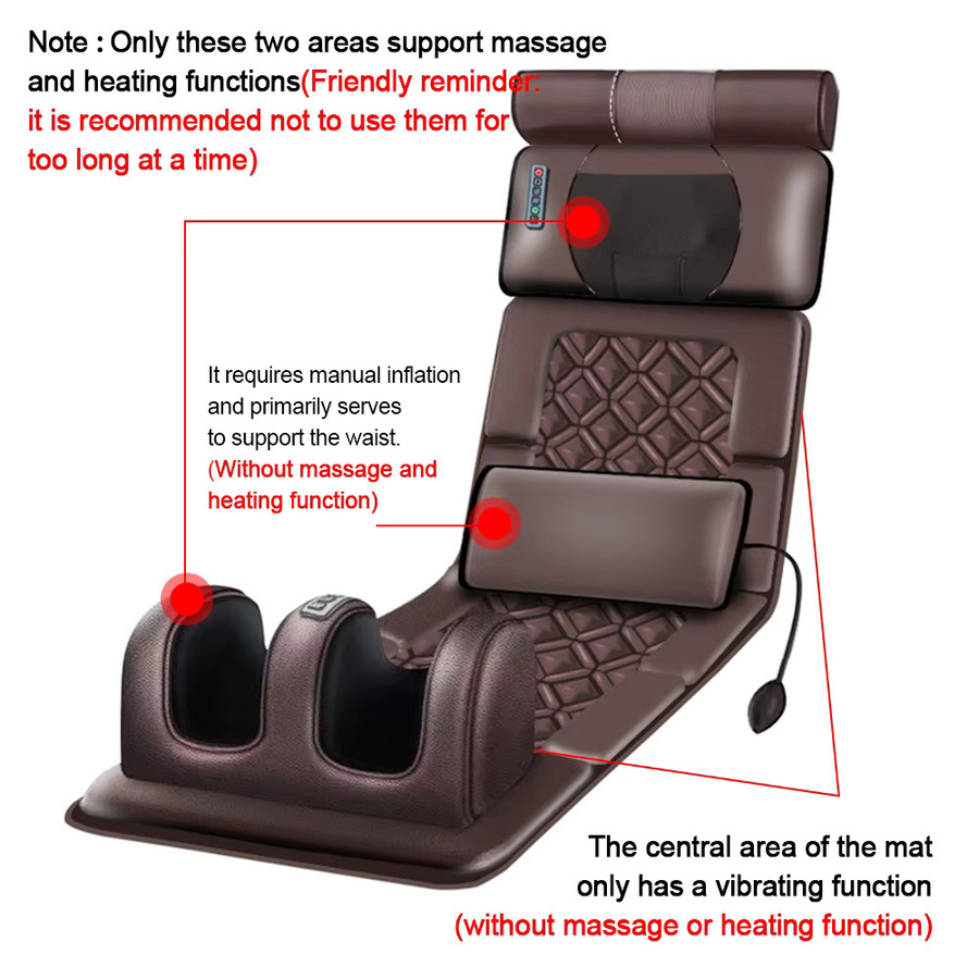 Lpnove Elektrische Massagematratze mit Vibrations- und Heizfunktion in Braun für Ganzkörpermassage von Nacken bis Füße - Bild 2