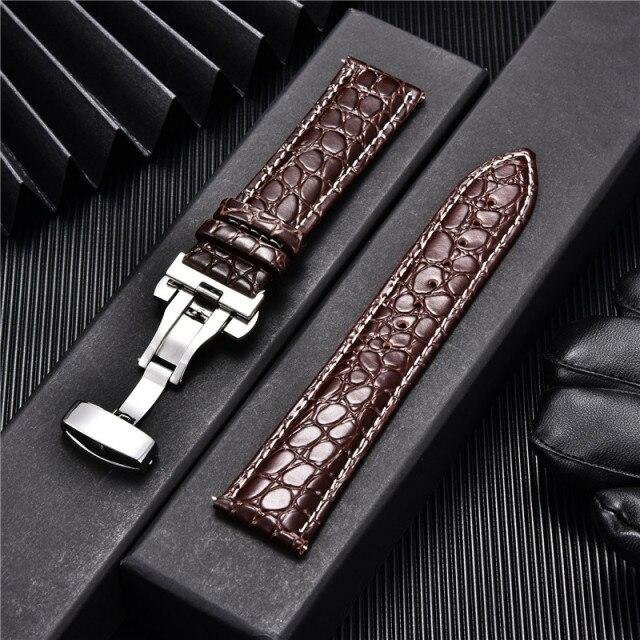 Uhrenarmband Leder, Krokodilmuster, Schwarz, Herren, 20 mm - Bild 1