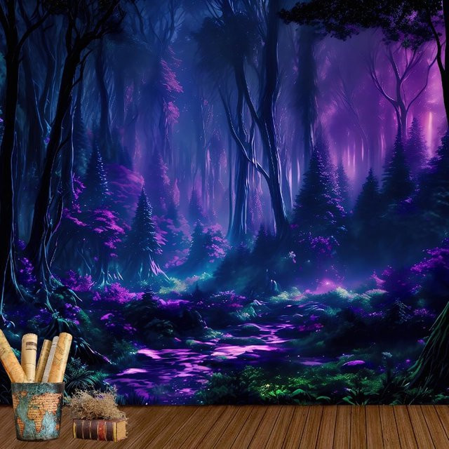 VIKAMA Wandteppich Secret Violet Forest in Lila mit Fantasy-Pergament-Design, Breite: 60 cm, Höhe: 40 cm - Bild 1