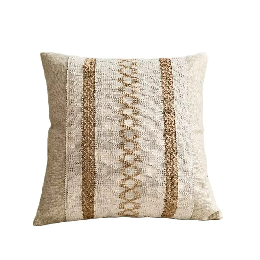 Makramee-Häkelkissenbezug aus Baumwolle und Leinen in Beige mit Quasten im Boho-Stil, B/H: 45,72 x 45,72 cm - Bild 2