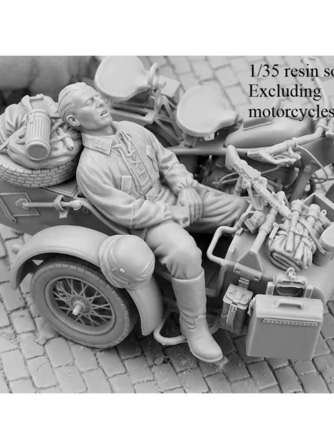 BAANFU Harzfiguren-Modellbausatz schlafender Motorradsoldat, Militär, Maßstab 1:35 - Bild 4