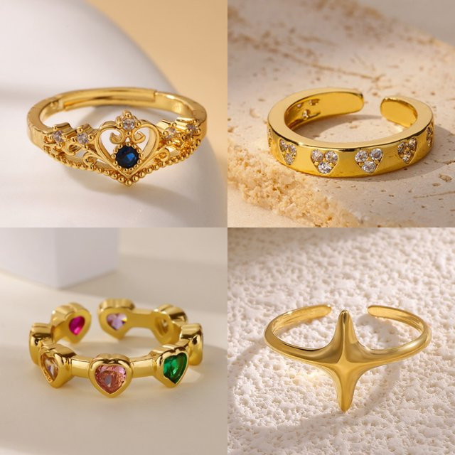 HPTOTMG Ring, Edelstahl, Gold, Zirkonia, Damen, Minimalistisch - Bild 1