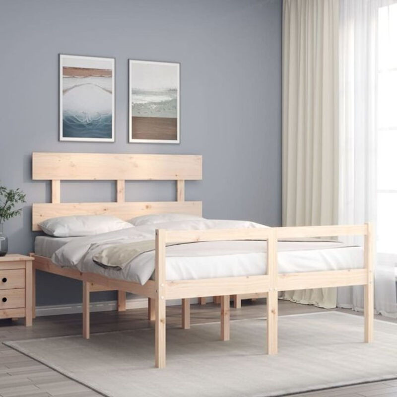 Vidaxl Seniorenbett aus Massivholz Kiefer in Braun mit Kopfteil, B/T: 140 x 190 cm - Bild 1
