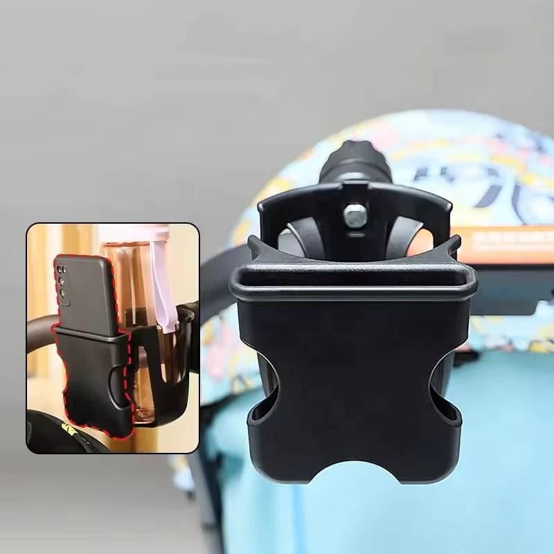 Multifunktionaler Halter für Kinderwagen und Fahrrad zur Befestigung von Flaschen, Handy und Wasserbechern in Schwarz - Bild 4