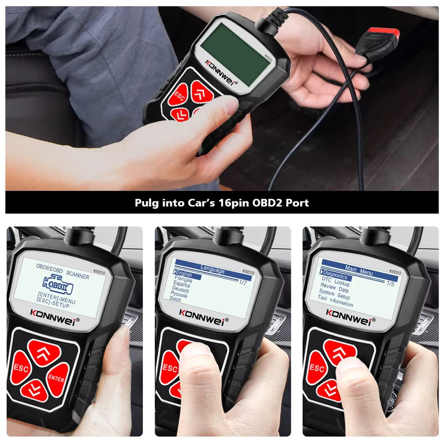 KONNWEI KW310 OBD2-Scanner Diagnosetool für 12 V Fahrzeuge in Rot/Schwarz - Bild 6
