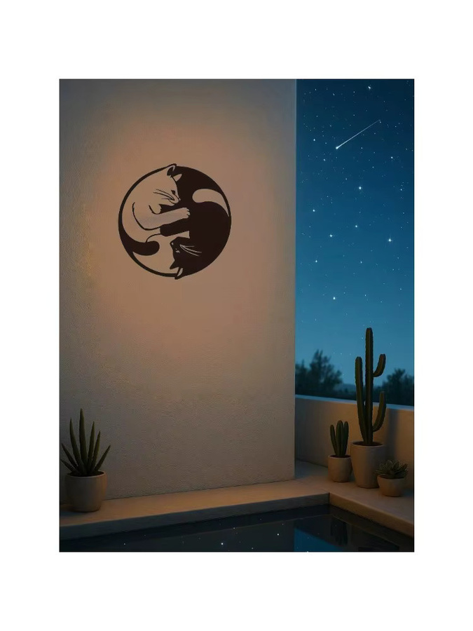 CIFBUY Yin-Yang Katzen Wanddekoration aus Metall in Schwarz, modernes abstraktes Metallkunst-Design für Wohnzimmer und Garten - Bild 4