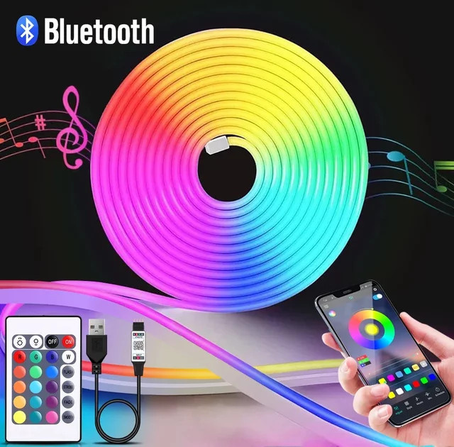 Saimili RGB LED Neonseil aus flexiblem Silikon mit App- und Fernbedienung, USB-Betrieb, bunte DIY-Lichtleiste für dekorative Partybeleuchtung - Bild 1