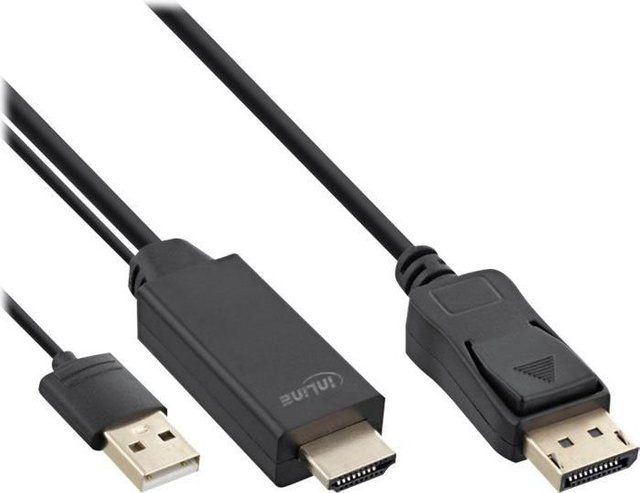 InLine HDMI zu DisplayPort Konverter Kabel 4K in Schwarz/Gold, Länge: 1 m - Bild 1