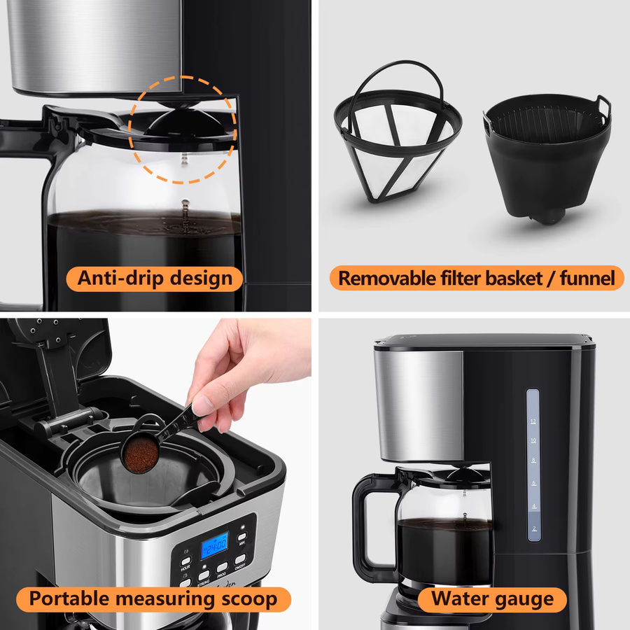 Taylor Swoden Kaffeemaschine mit 950W Leistung, 1,5L Filterkaffeemaschine für 12 Tassen mit Timer, programmierbarer Abschaltautomatik, Tropf-Stopp-Funktion, Warmhalteplatte und wiederverwendbarem Dauerfilter - Bild 5