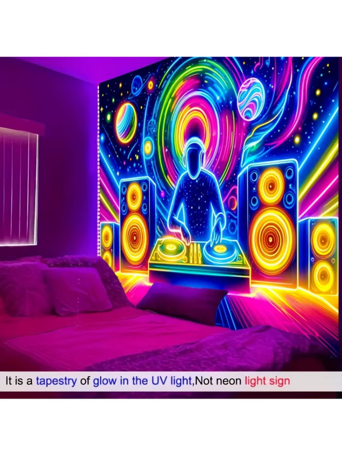 VIKAMA Neon DJ Wandteppich mit Abstract Starry Sky Design in Multicolour, B/H: 60 x 40 cm - Bild 4