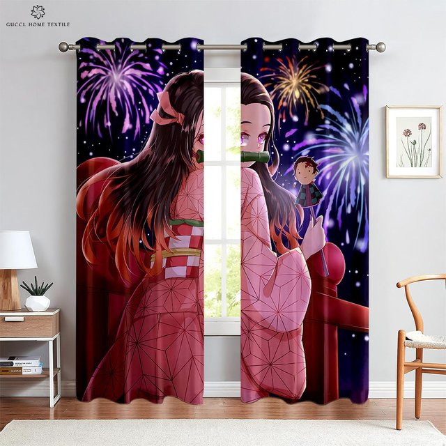 Yiran Furniture Kinder Vorhänge mit japanischen Cartoon-Prints, 2er-Set, Mehrfarbig, Breite: 120 cm, Höhe: 270 cm - Bild 1