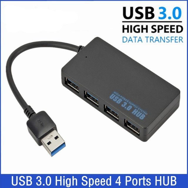 USB 3.0 Hub mit 4 Anschlüssen in Schwarz, Plug-and-Play Daten-Adapter für verschiedene Systeme - Bild 1