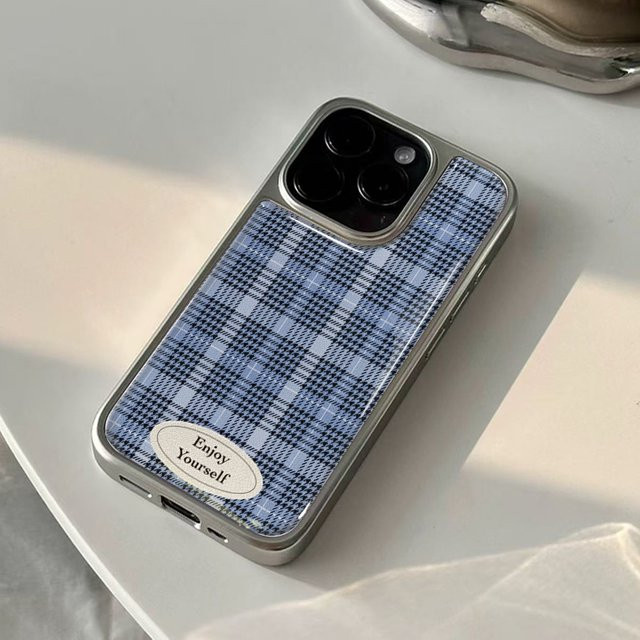 Ins Deep Blue Healing Checkered Epoxy Handyhülle mit Silver Edge für iPhone XR/11/12/13/14/15/16/17 Pro Max in Blau und Silber - Bild 1