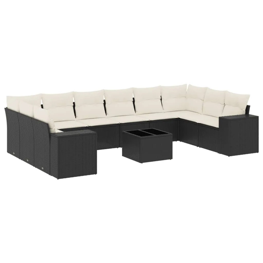 vidaXL 11-tlg. Garten-Sofagarnitur in L-Form mit Kissen und Couchtisch, Schwarz, Poly-Rattan mit Metallgestell - Bild 2