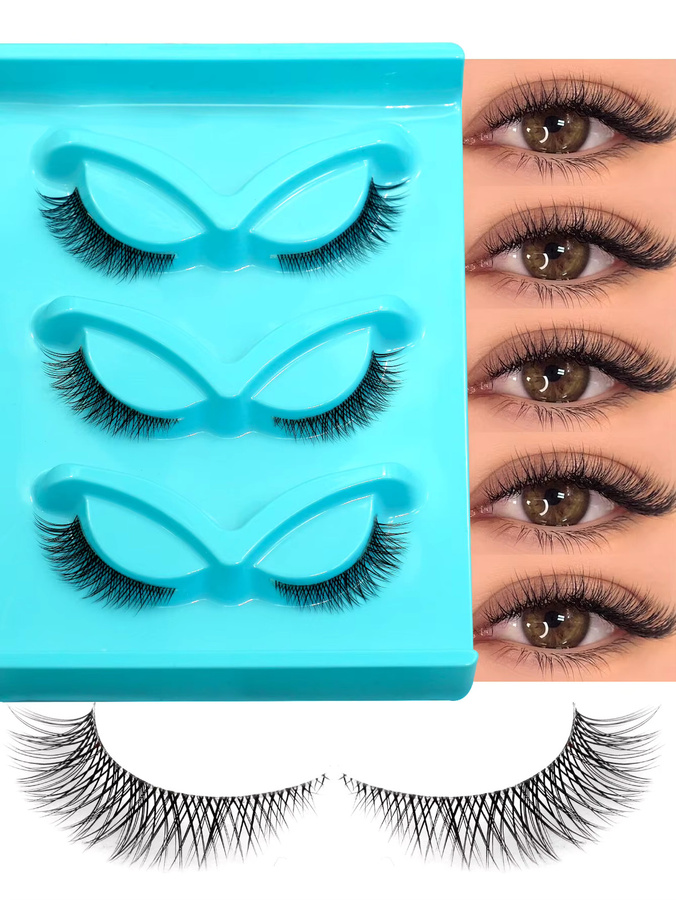 VELTRINAY Cat-Eye Kunstwimpern, 3 Paar, transparentes Band - Bild 2