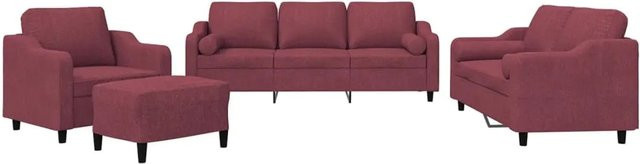 vidaXL 4-teilige Sofagarnitur in Weinrot mit Stoffbezug, bestehend aus 3-Sitzer-Sofa, 2-Sitzer-Sofa, Sessel und Fußhocker inklusive Kissen - Bild 1