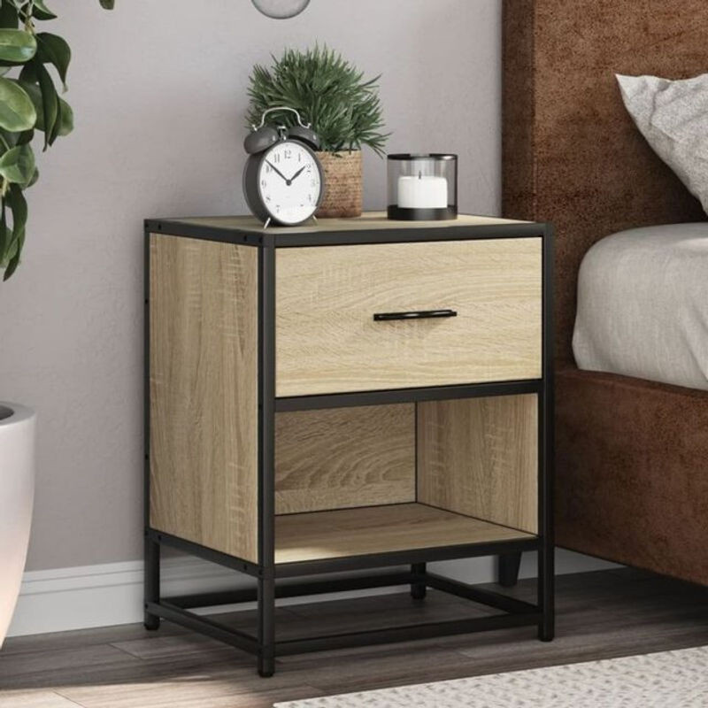 Nachttisch Vidaxl in Sonoma-Eiche Natur mit Stahlgestell, B/T/H: 40 x 31 x 50 cm - Bild 1
