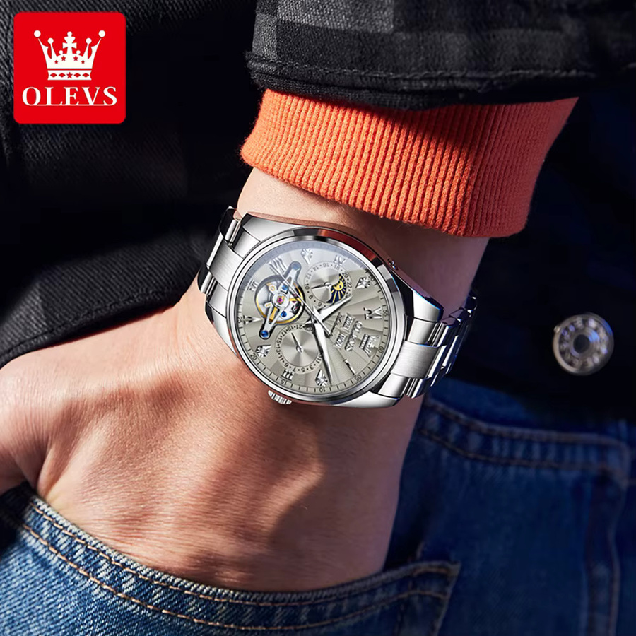 OLEVS Armbanduhr Automatik, Edelstahl, Silber, Weiß, Herren - Bild 4