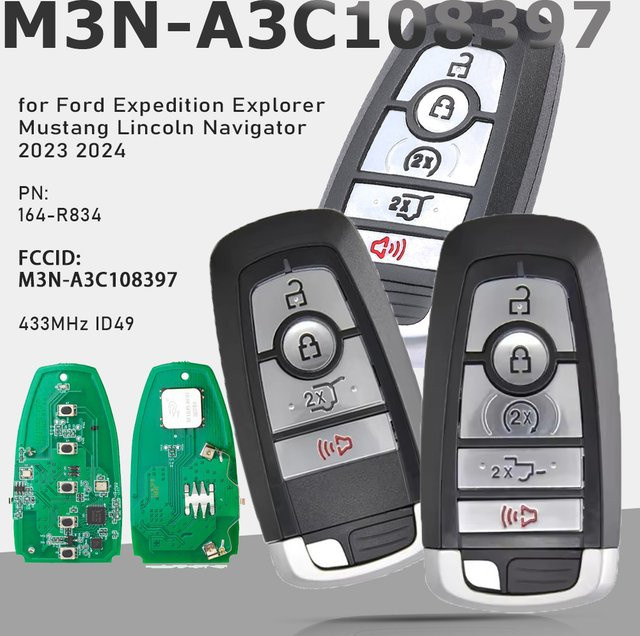 KEYECU Fernbedienung Schlüsselanhänger mit ID49 Chip 434,2 MHz für Ford Expedition Explorer Mustang und Lincoln Navigator, Schwarz - Bild 1