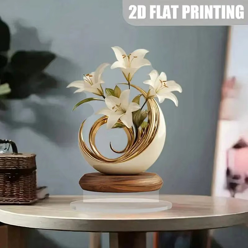 TextureUnique 2D Acryl-Lilienblumen-Ornament als moderne florale Desktop-Dekoration für dein Büro oder Wohnzimmer - Bild 1
