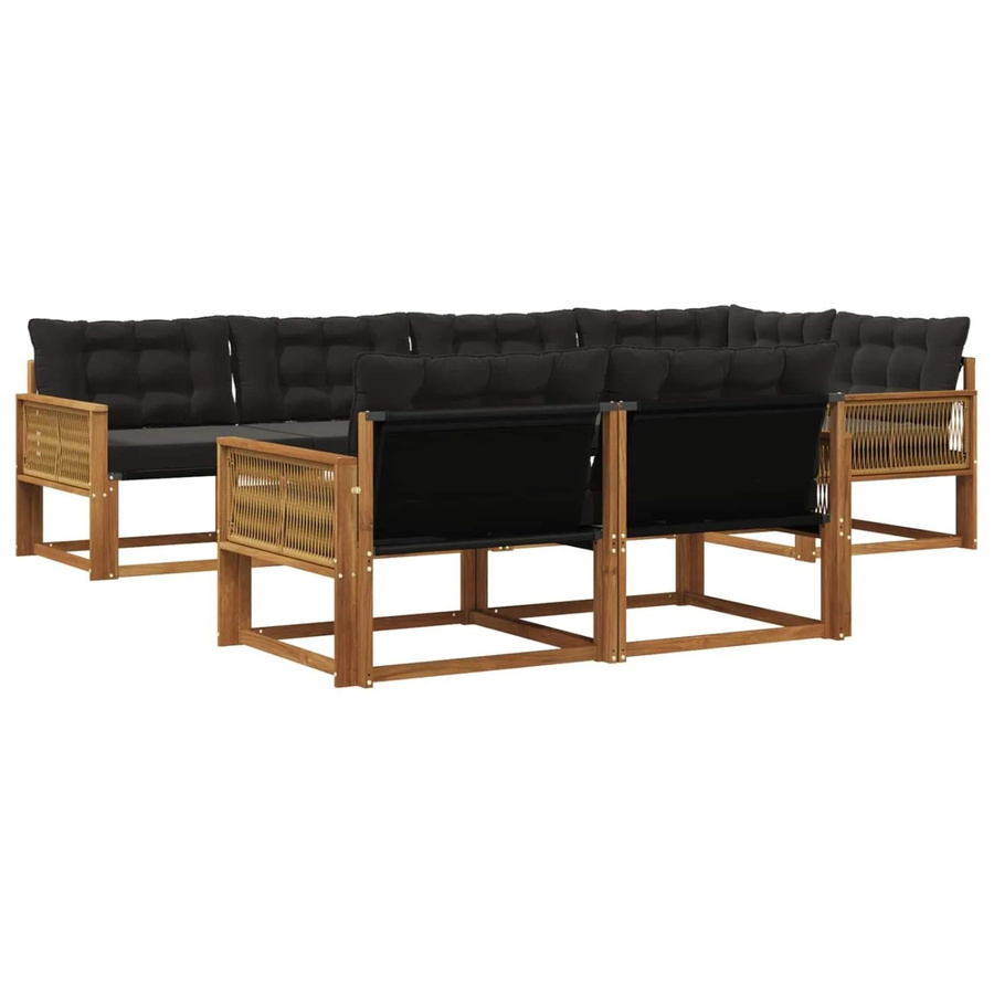 vidaXL Outdoor-Sofagarnitur L-Form aus Akazienholz in Braun und Schwarz mit Textilene-Elementen und Kissen - Bild 2