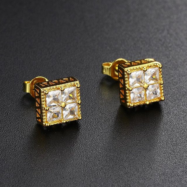 Ohrstecker Gold, Zirkonia, Herren, quadratische Form - Bild 1