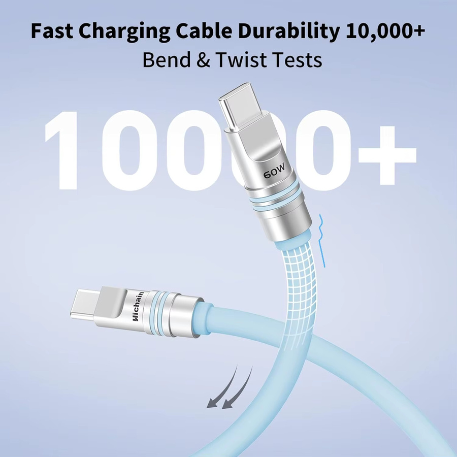 Hichain 10er Pack USB-C zu USB-C Schnellladekabel PD 60W aus weichem Silikon in Weiß - Bild 2