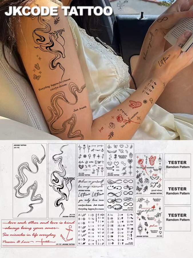 JKCODE TATTOO Set Wasserfeste Tattoo-Aufkleber, 14-teilig, Unisex - Bild 3