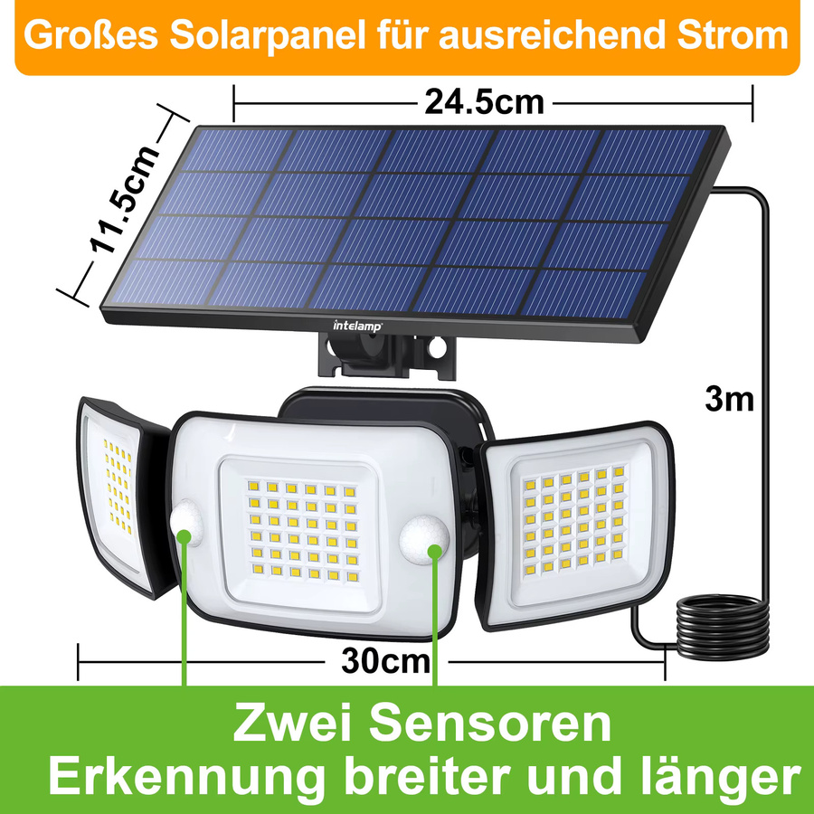 Intelamp 2er Set Solar-Flutlichter mit 108 LED und Dual-Bewegungssensor, IP65 wasserdicht, weiße Außenleuchten für Garten und Garage - Bild 6