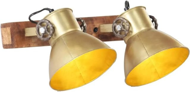 vidaXL Wandlampe im Industriestil aus Messing und Mangoholz, Farbe: Messing/Braun, Fassung: E27 - Bild 1