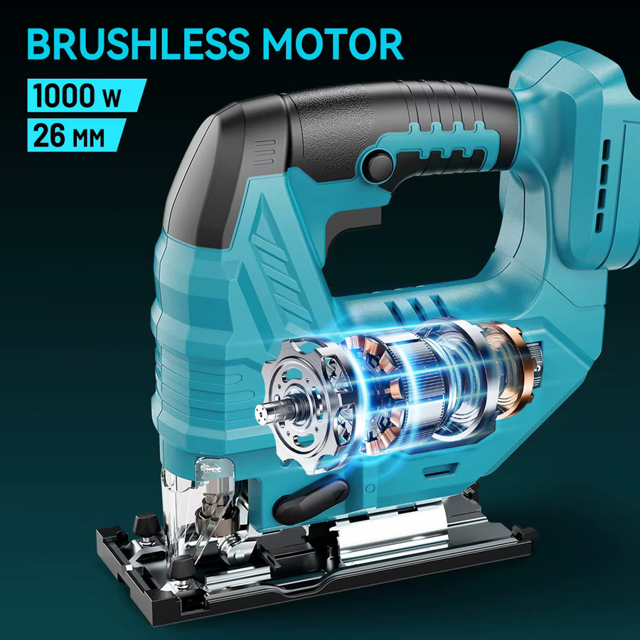 YEARTOP 7-Gang bürstenlose elektrische Stichsäge in Türkis, kabelloses Holzschneidewerkzeug kompatibel mit Makita 18 V Akku, Hubweg: 26 mm - Bild 4