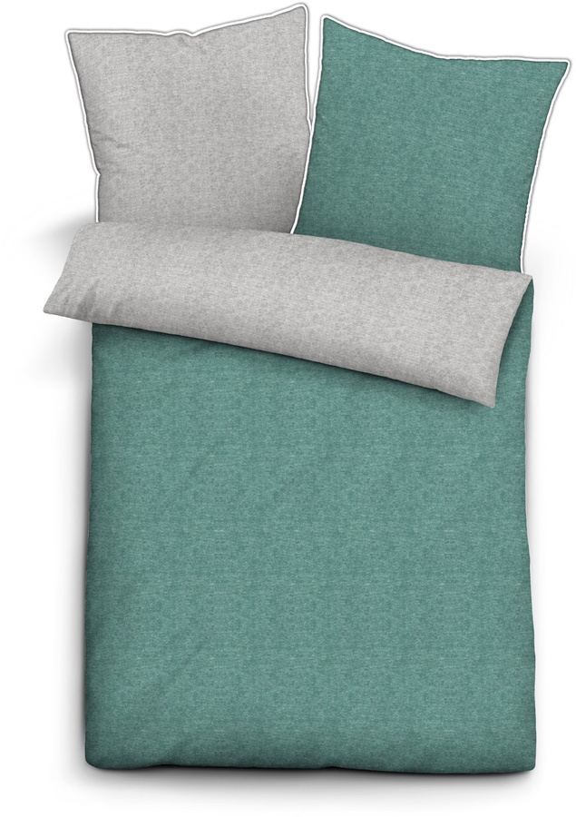 Biberna Bettwäsche aus Baumwolle und Flanell in Grau und Türkis, modern und bügelfrei, inklusive Kissenbezug 40 x 60 cm - Bild 1