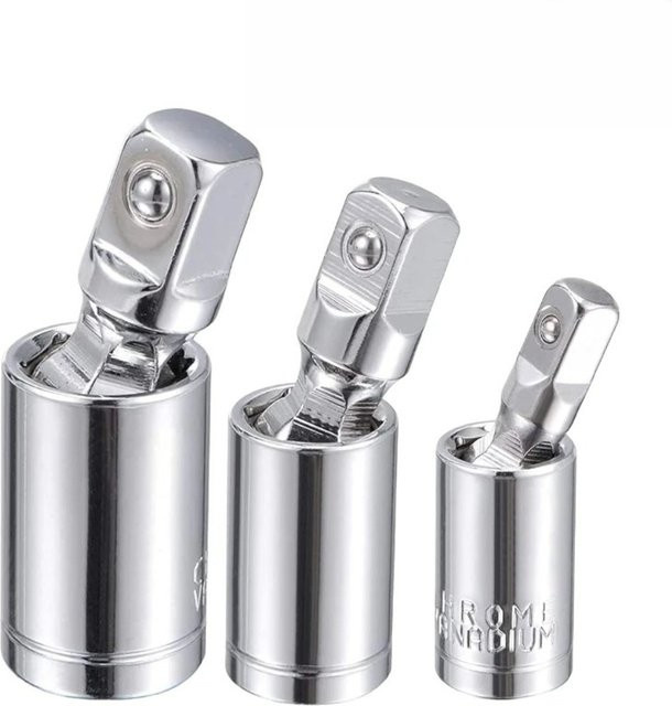 Universal-Gelenkadapter-Set mit 360 Grad Drehkopf und Ratschenwinkelverlängerung in Silber, 1/4 Zoll, 3/8 Zoll und 1/2 Zoll - Bild 1