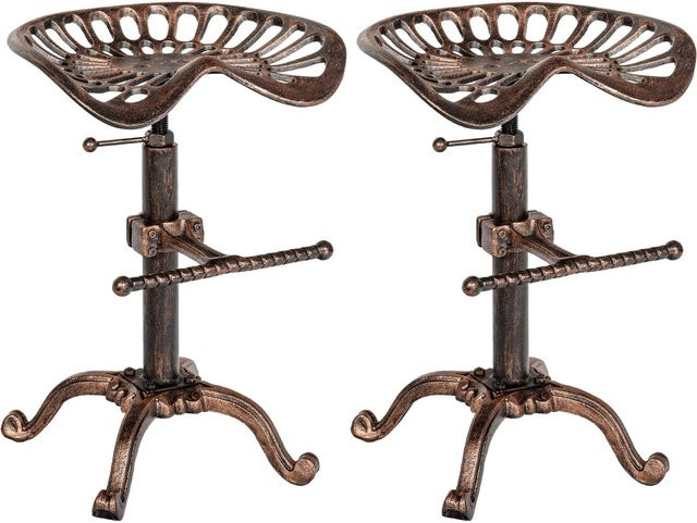 2er Set Barhocker DELUKE BODAN in Bronze, höhenverstellbare Barstühle im Industrial-Look aus Metall, B/T/H: 44 x 34 x 56 cm - Bild 1