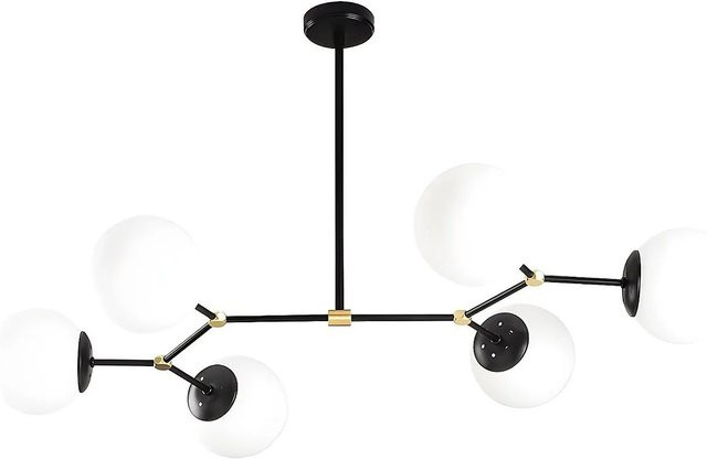 Opviq Pendelleuchte Damar in Schwarz und Weiß aus Glas und Eisen mit 6 E27 Fassungen, B/H/T/L: 100 x 48 x 58 x 100 cm - Bild 1
