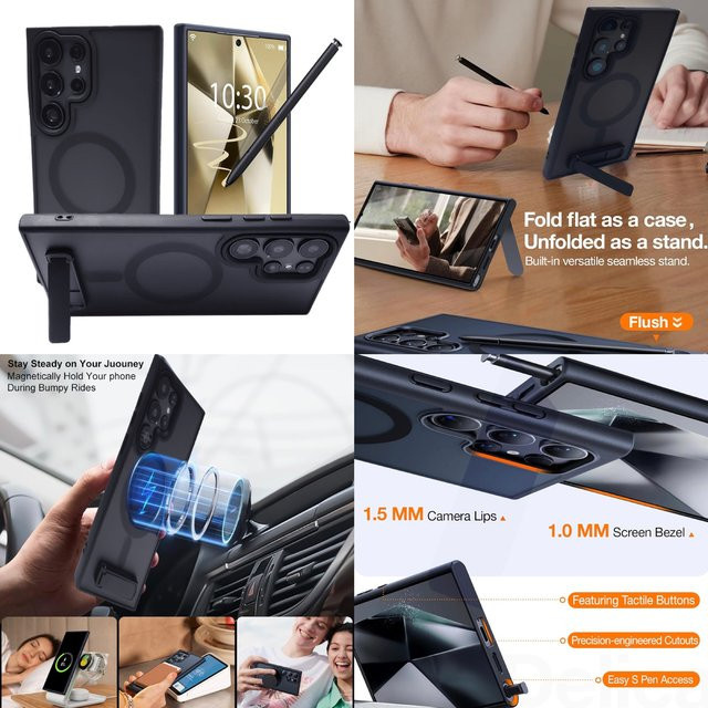 UYUXIO Magnetische Handyhülle mit Ständer für Samsung Galaxy S26 Ultra S25 S24 S23 S22 Plus in Schwarz - Bild 1