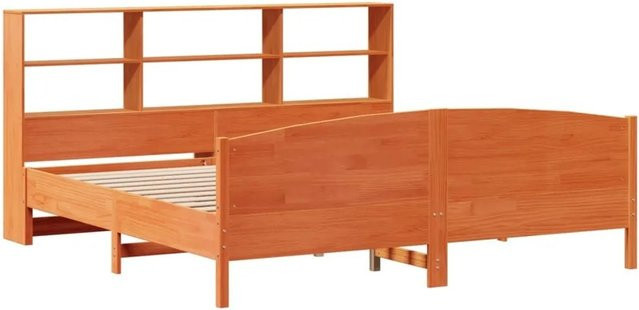 vidaXL Massivholzbett aus Kiefernholz mit Kopfteil und Regal in Wachsbraun, B/T/H: 180 x 200 x 186 cm - Bild 1