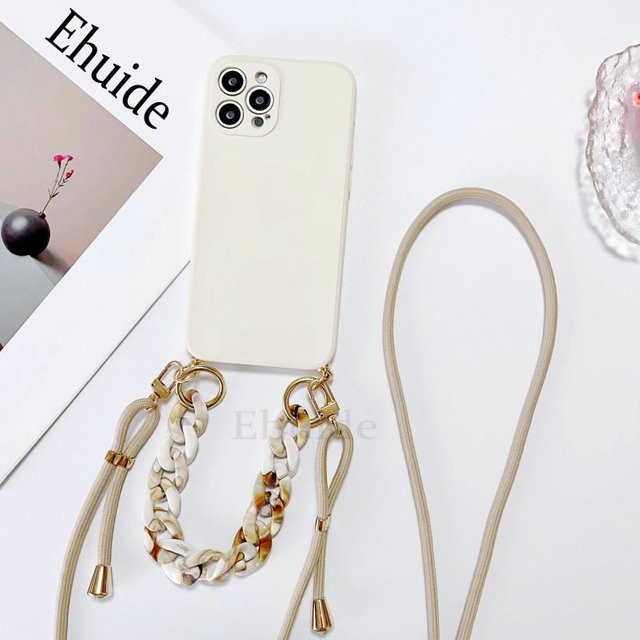 Luxus Crossbody Lanyard Hülle für OPPO Realme in Beige mit Flüssigsilikon und Marmor-Kette - Bild 1