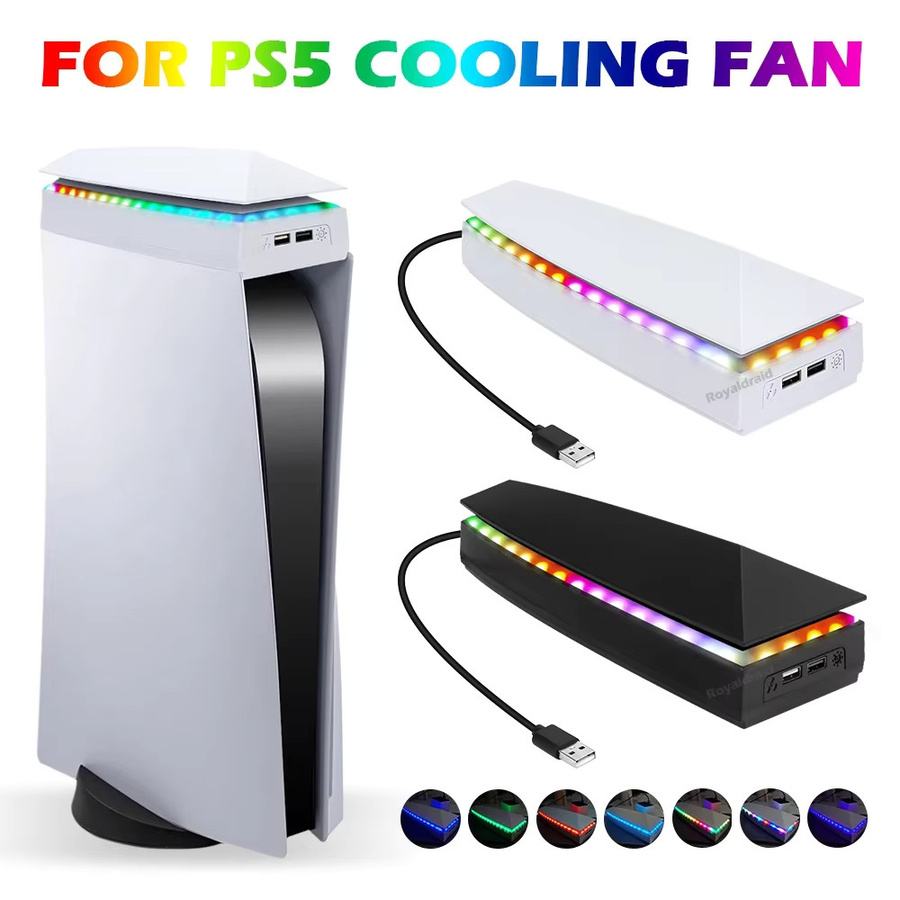 Hayoumon Kühlventilator-Ständer mit RGB-Atmosphärenbeleuchtung und Staubschutzabdeckung für PlayStation 5 in Weiß - Bild 2