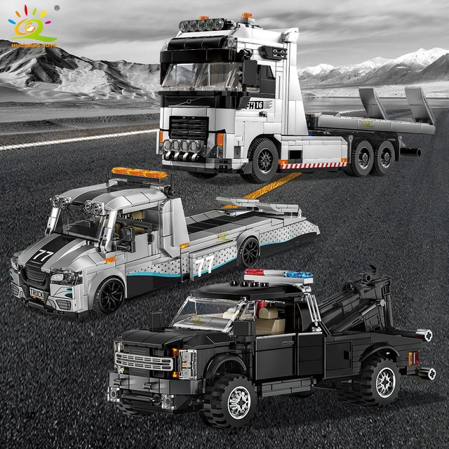 HUIQIBAO Abschleppwagen Modellbausatz, Stadtanhänger, Bausteine Spielzeug - Bild 1