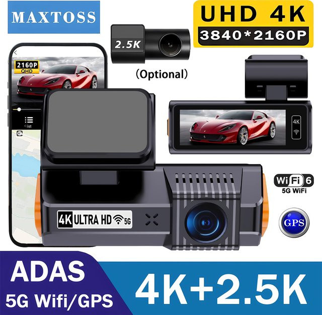 Maxtoss ADAS 4K Dashcam mit 5G WiFi und GPS, Dual-Kanal Videorekorder vorne 4K und hinten 2.5K, 24H Nachtsicht, Schwarz - Bild 1