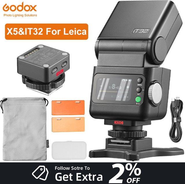 Godox IFlash IT32 Blitzgerät mit Glasfolie, X5 TTL Drahtloser Magnetischer Blitzauslöser, HSS Drehkopf Speedlite in Schwarz - Bild 1