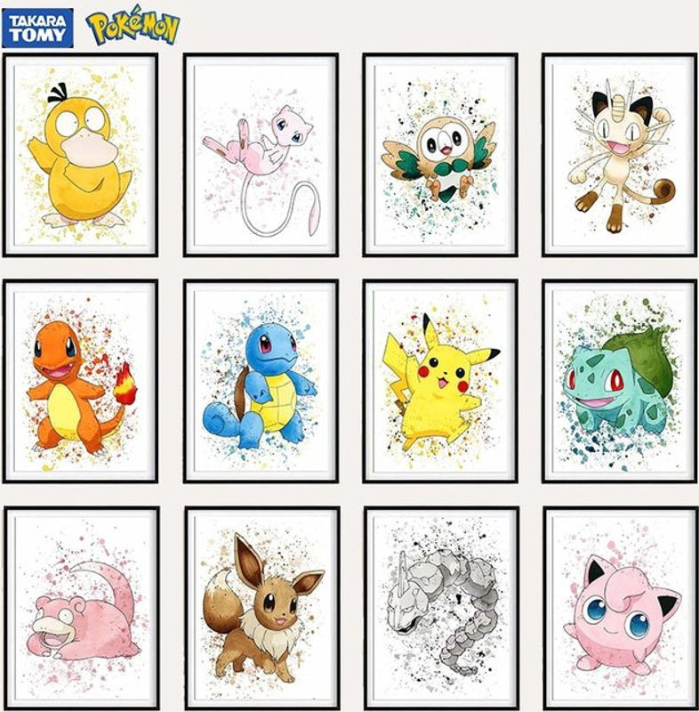 Keeppley Pokemon Anime Leinwand Wandbild mit Pikachu, Charmander und Squirtle, mehrfarbiges - Bild 1