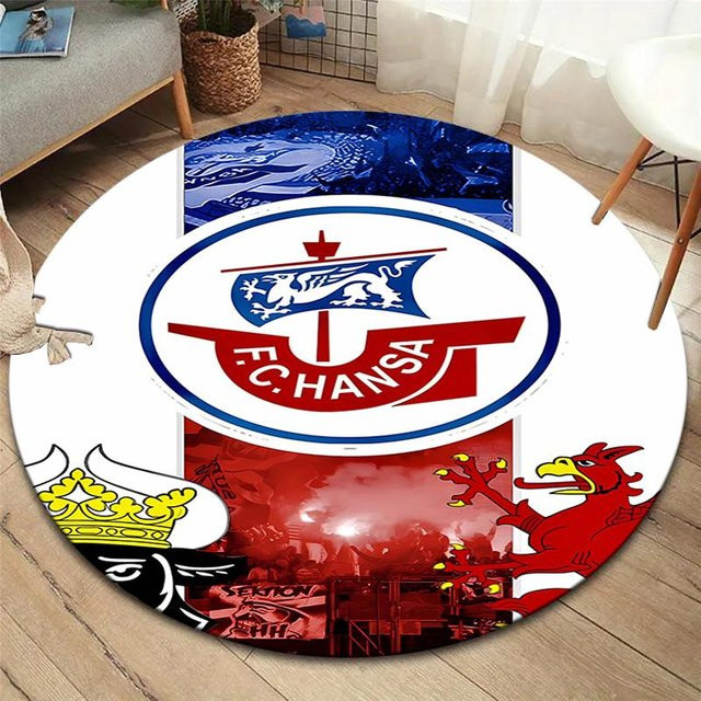Runder Teppich FC Hansa Rostock, rutschfeste Bodenmatte aus Polyester für Wohnzimmer, Schlafzimmer und Spielzimmer, Durchmesser: 120 cm - Bild 1