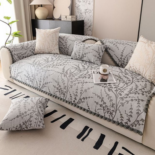 Chenille Kissenbezug mit Bommelrand in Grün, Jacquard-Design, quadratisch, Breite: 70 cm, Höhe: 70 cm - Bild 1