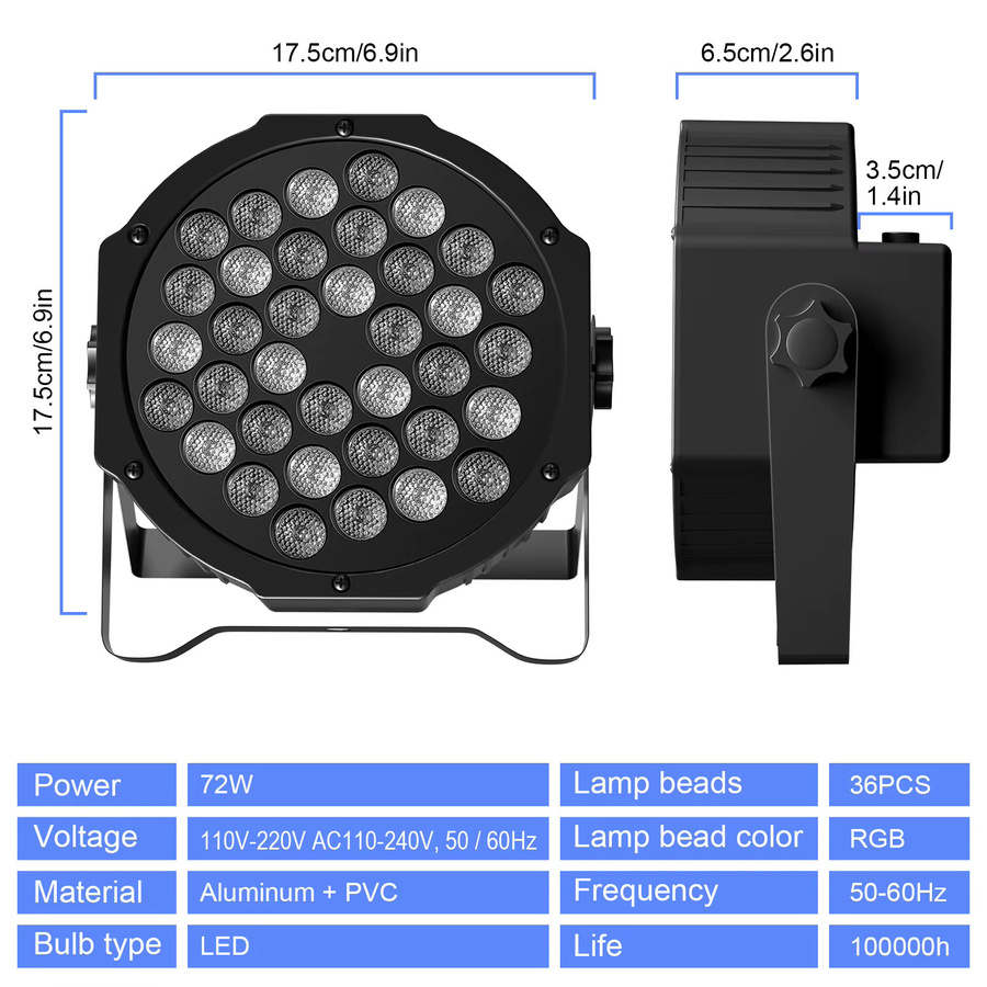 Nitehop RGB Par Lights mit 36 LEDs, DMX512 und Fernbedienung, Schwarz, B/T/H: 17,5 x 17,5 x 6,5 cm - Bild 6