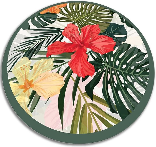 Tulup Teppich Paradiesblumen Runder Vinyl Teppich Grün Multicolour Durchmesser: 70 cm - Bild 1