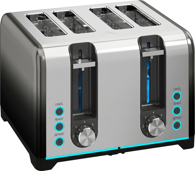 HOMCOM Toaster für 4 Scheiben in Schwarz und Silber mit 1860 W, 7 Bräunungsstufen, Aufwärm-, Auftau- und Abbruchfunktion sowie herausnehmbarer Krümelschublade - Bild 1